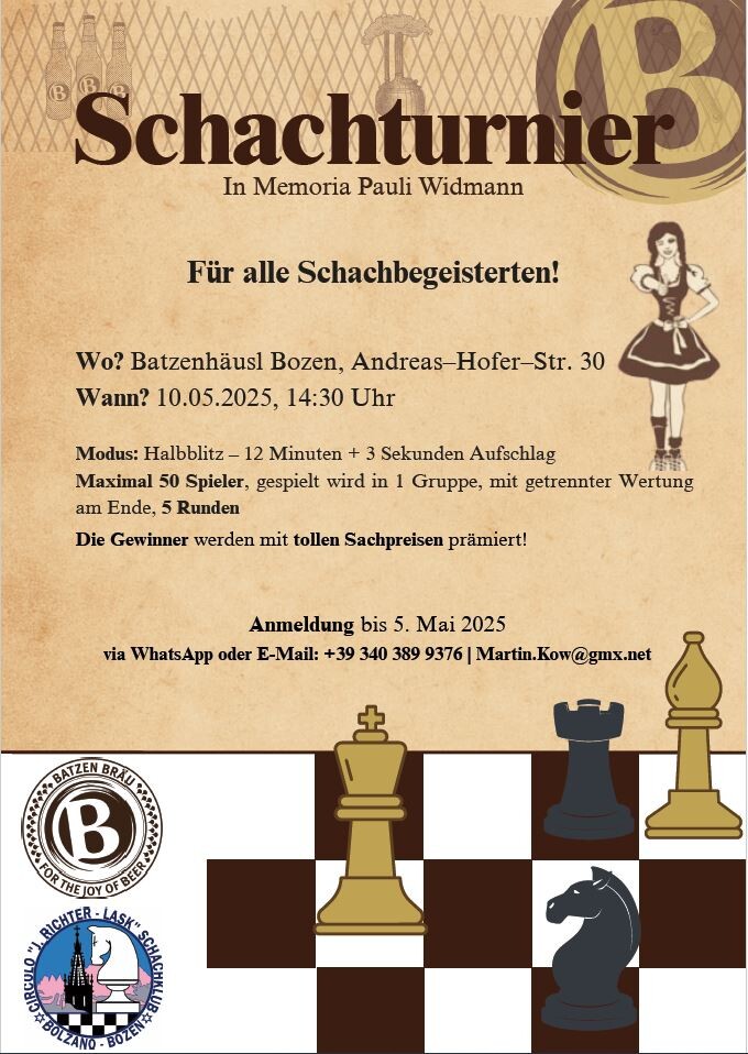 Schachturnier Batzenhäusl Bozen - Halbblitz